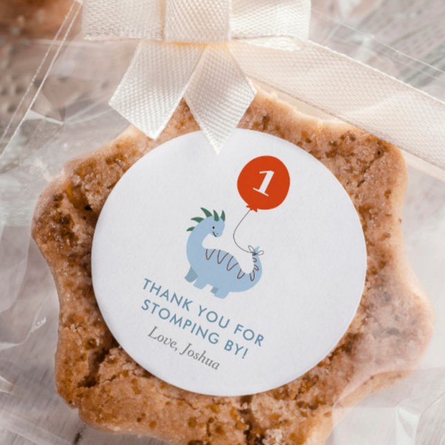 Adesivo Redondo Vinheta do Partido do primeiro aniversario Dinossa (Criador carregado)