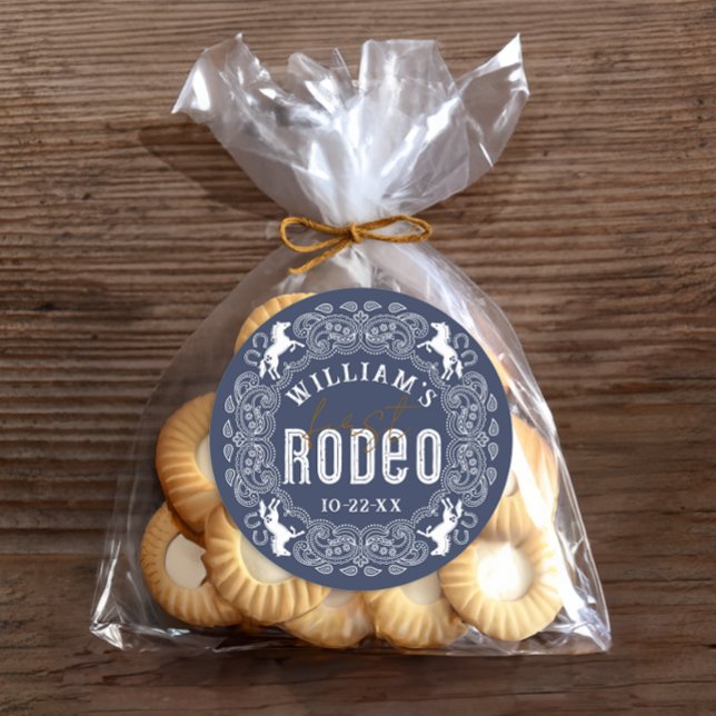 Adesivo Redondo Vinheta do primeiro aniversario Rodeo - Marinho Az (Party Favor Sticker)