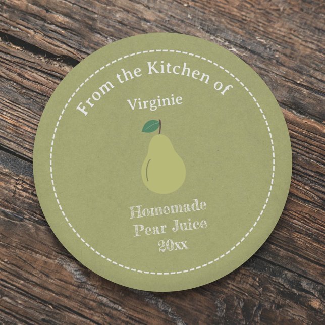 Adesivo Redondo Vinheta do Rótulo do Sumo de Pear Kraft & Rustic (Kraft & Rustic Pear Juice Label Sticker)