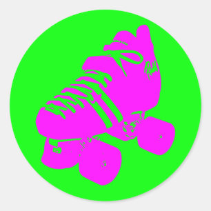 Adesivo Redondo Vinheta do Skate Derby Cilindro Rosa e Verde
