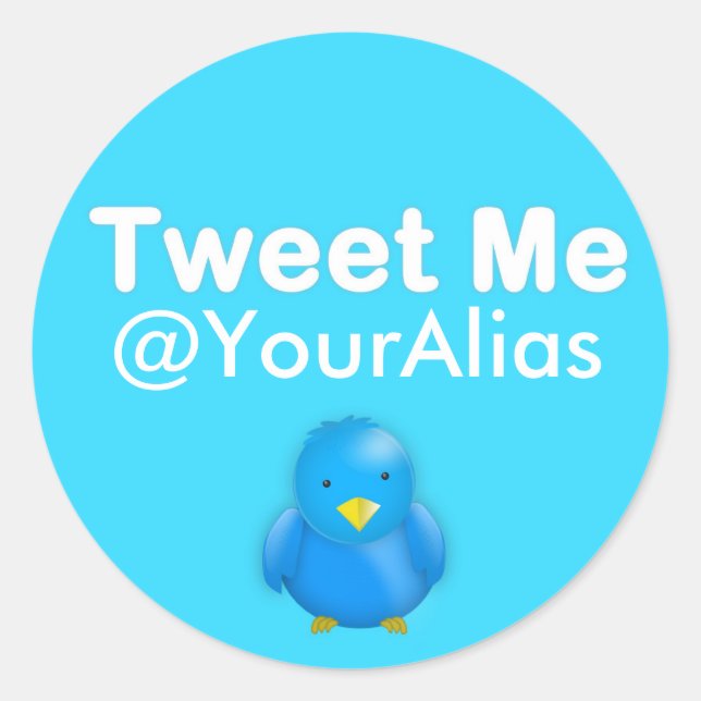 Adesivo Redondo Vinheta do Twitter: Mande um Tweet @YourAlias (Frente)