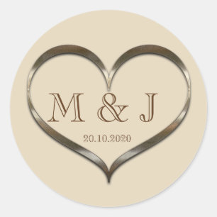 Adesivo Redondo Vinheta Dourada de Casamento Cardíaco Bonito Mono
