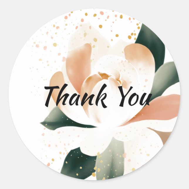 Adesivo Redondo Vinheta Dourada de Peony de Aquarela (Frente)