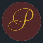 Adesivo Redondo Vinheta Dourada de Seal Monograma P<br><div class="desc">Personalizar com suas informações pessoais e cores</div>