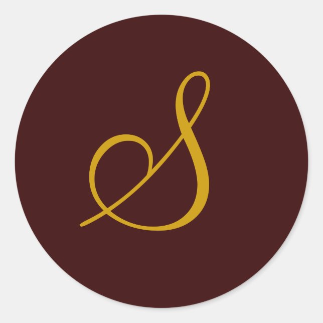 Adesivo Redondo Vinheta Dourada de Seal Monograma S de Casamento (Frente)