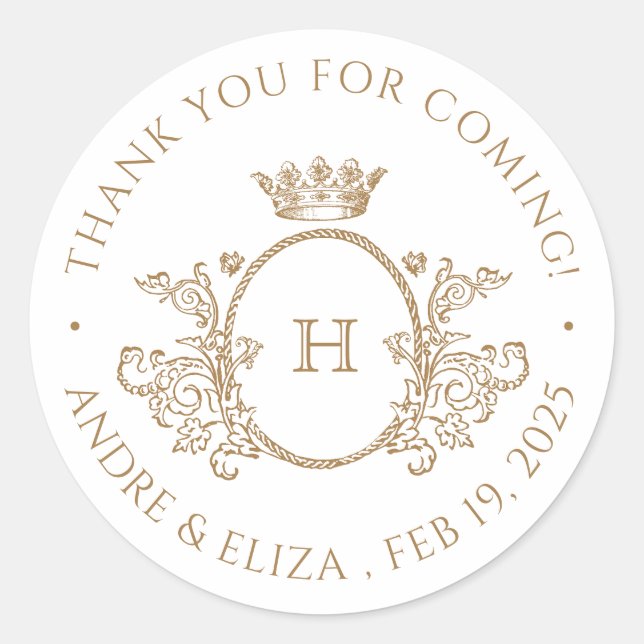 Adesivo Redondo Vinheta Dourada Monograma Antiquada Elegante (Frente)