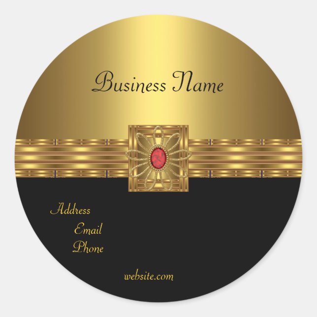 Adesivo Redondo Vinheta Dourada no vermelho preto Dourado (Frente)