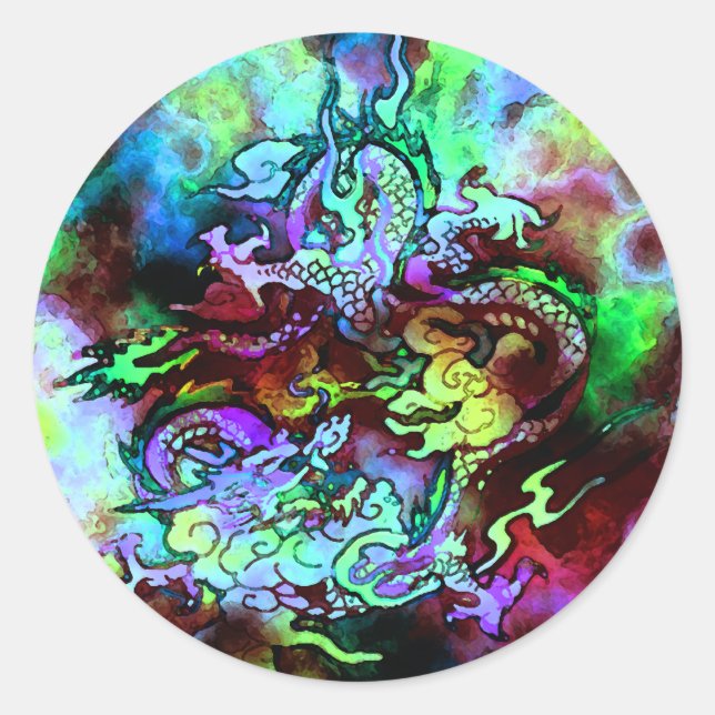 Adesivo Redondo Vinheta Dragão Aquarela nº 1 (Frente)