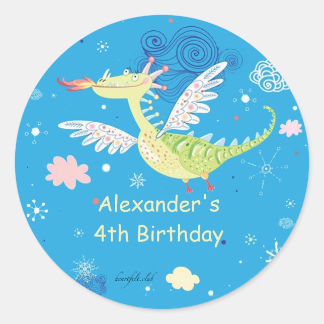 Adesivo Redondo Vinheta Dragão Voadora (Frente)