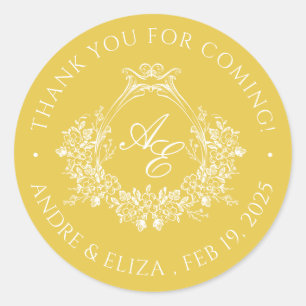 Adesivo Redondo Vinheta Elegante de Monograma de Fenda Dourada