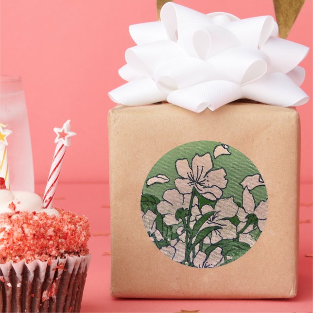 Adesivo Redondo Vinheta em cascata rosa-flor (Festa)