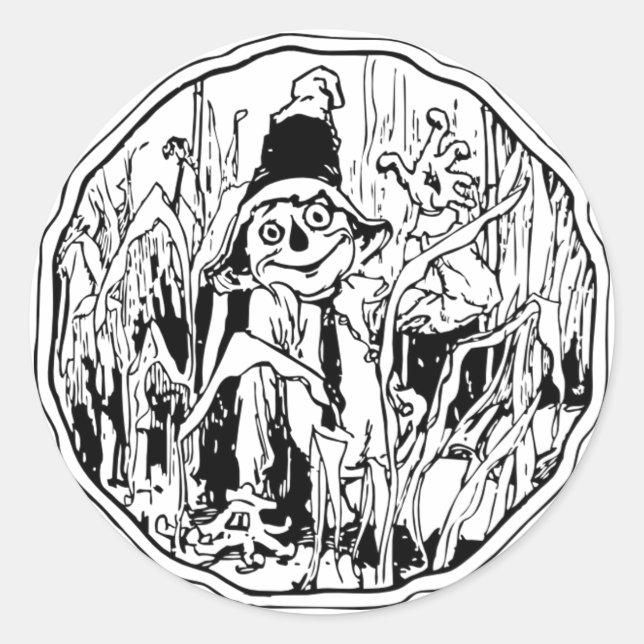 Adesivo Redondo Vinheta-espantalho Halloween (Frente)