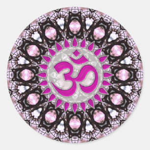 Adesivo Redondo Vinheta Espiritual De Aum Gems Rosa