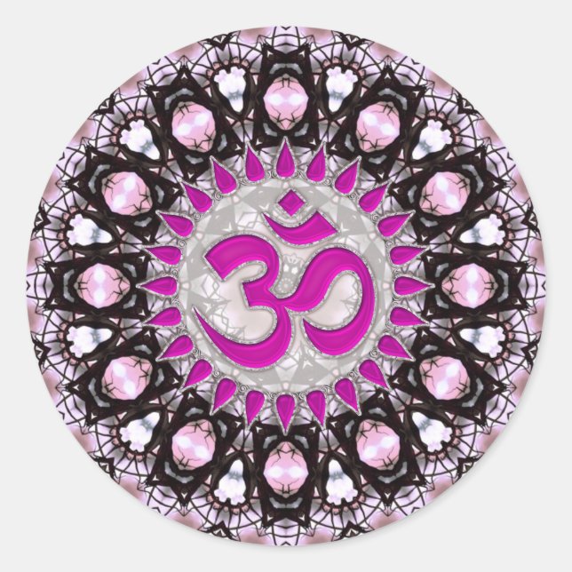 Adesivo Redondo Vinheta Espiritual De Aum Gems Rosa (Frente)