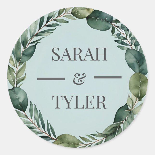 Adesivo Redondo Vinheta EUCALYPTUS WREATH DE NOME PERSONALIZADO (Frente)