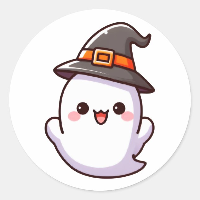 Adesivo Redondo Vinheta Fantasma do Bebê Halloween (Frente)