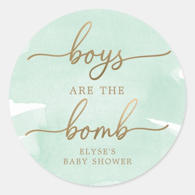 Adesivo Redondo Vinheta-Favor da Bomba Dourada de Aquarela Verde (Frente)