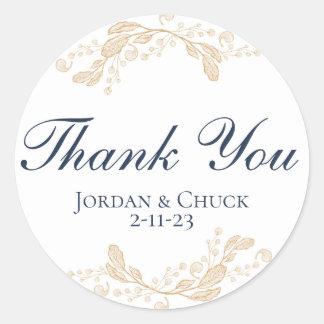 Adesivo Redondo Vinheta-Favor de Casamento Botânico de Folha Doura