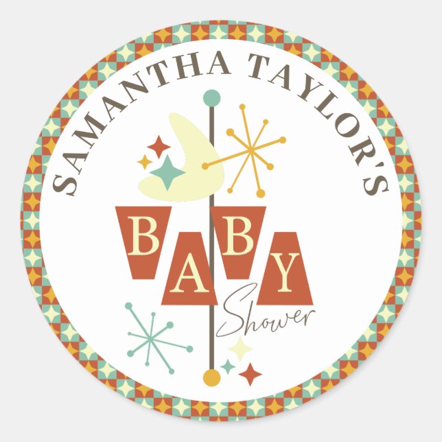 Adesivo Redondo Vinheta Favorável ao Chá de fraldas Moderno do Séc (Frente)