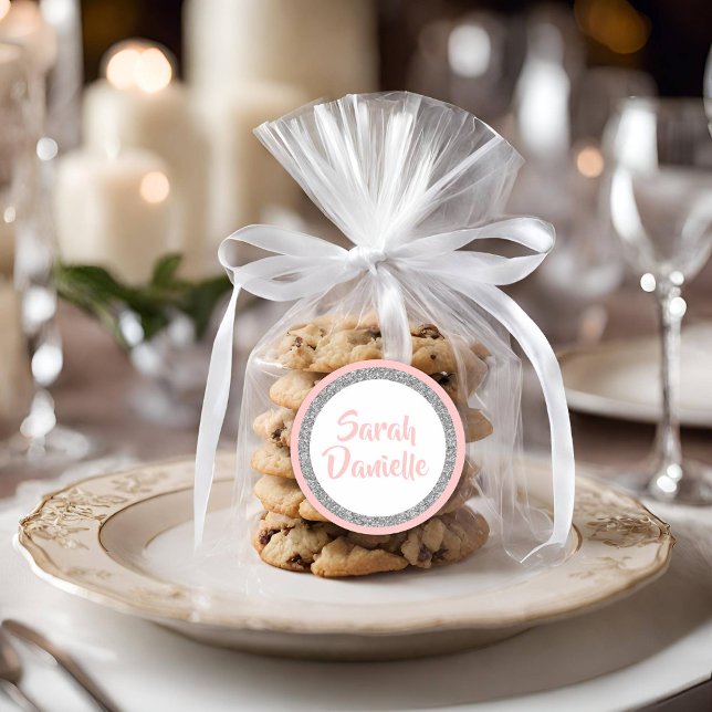 Adesivo Redondo Vinheta-favorita de brilho rosa e prata (Criador carregado)