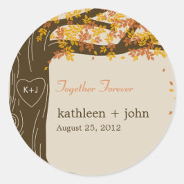 Adesivo Redondo Vinheta Favorito do Casamento outono de Árvore de