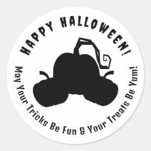 Adesivo Redondo Vinheta Feliz de Halloween Pumpkin Trio de Hallowe
