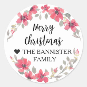 Adesivo Redondo Vinheta Feliz de Natal - Natal Vermelho Berry