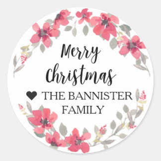 Adesivo Redondo Vinheta Feliz de Natal - Natal Vermelho Berry