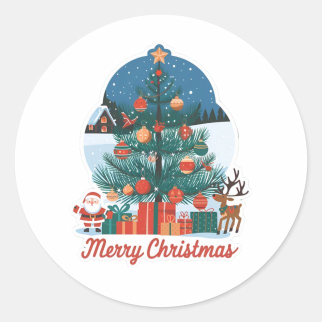 Adesivo Redondo Vinheta Feliz de Natal: Novo modelo alegre (Frente)