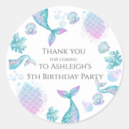 Adesivo Redondo Vinheta-Festa de aniversário de Sereia Turquesa