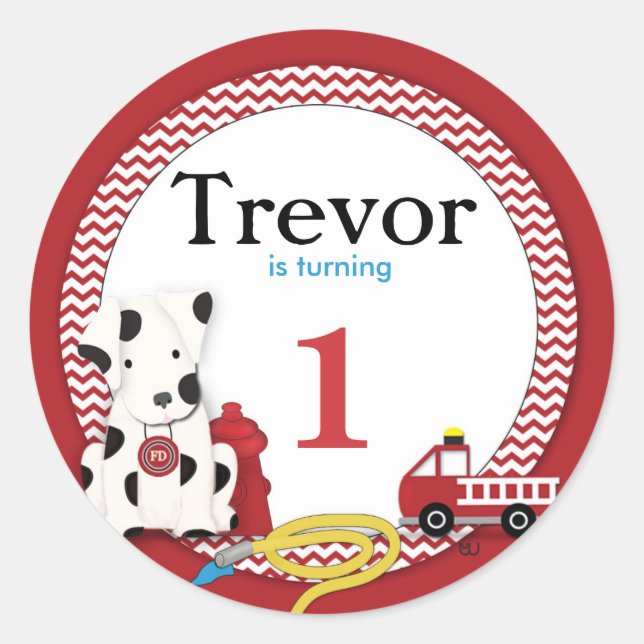 Adesivo Redondo Vinheta Festa de aniversário Fireman (Frente)