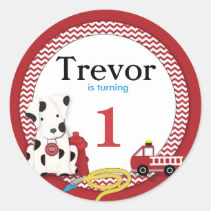 Adesivo Redondo Vinheta Festa de aniversário Fireman