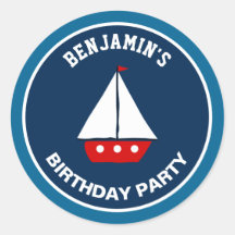 Vinheta Festa de aniversário Náutica Red Sailboat