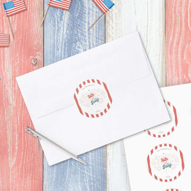 Adesivo Redondo Vinheta Fireworks em 4 de julho (Criador carregado)