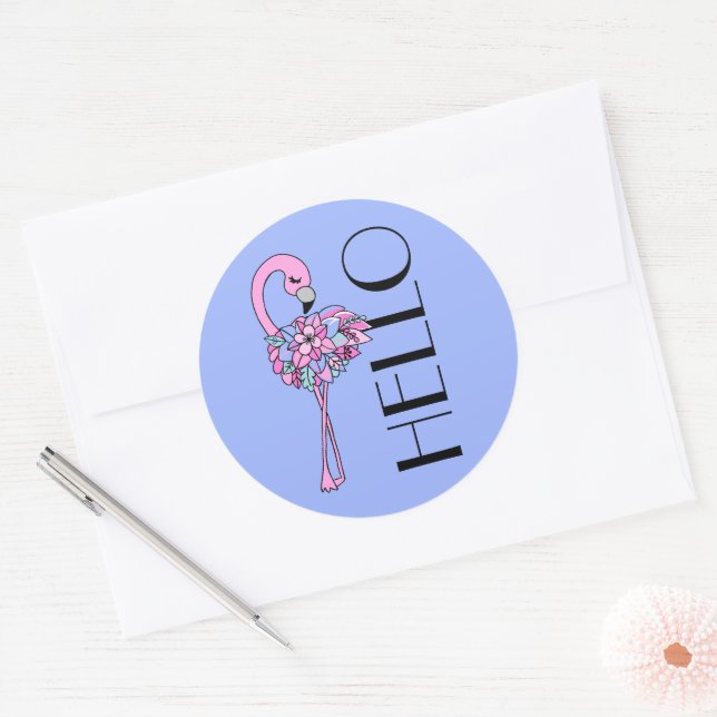 Adesivo Redondo Vinheta Flamingo Cor-de-rosa (Envelope)