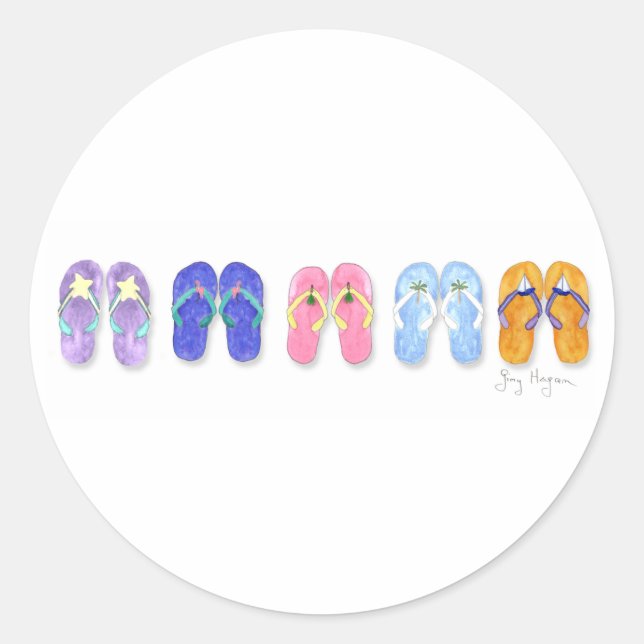 Adesivo Redondo Vinheta Flip-Flops de Cinco Pares (Frente)