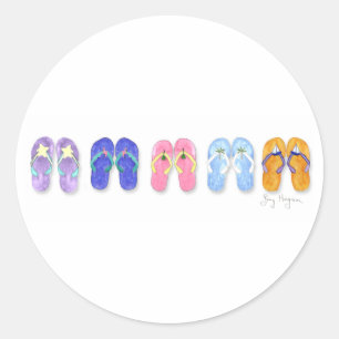 Adesivo Redondo Vinheta Flip-Flops de Cinco Pares