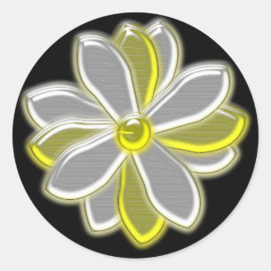 Adesivo Redondo Vinheta-Flor-Daisy Brilhante