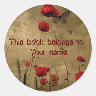 Adesivo Redondo Vinheta, flor e borboleta