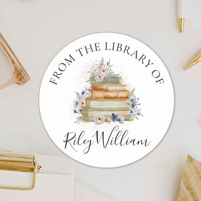 Adesivo Redondo Vinheta Floral Azul do Livro de Aquarelas (In situ)