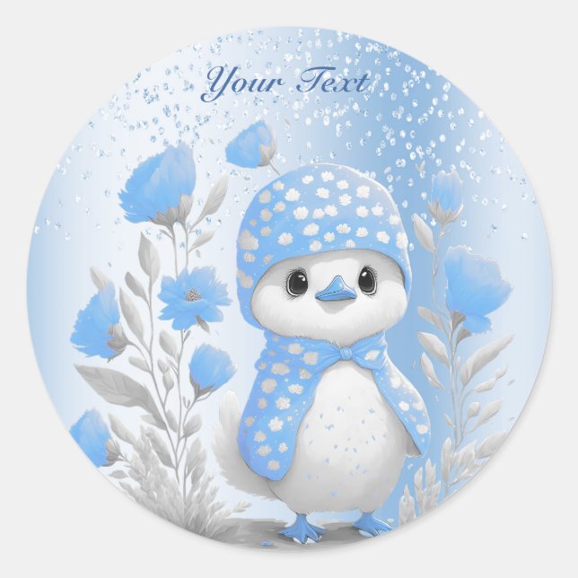 Adesivo Redondo Vinheta Floral Azul Pato-Aquarela (Frente)