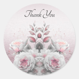 Adesivo Redondo Vinheta Floral Branca Rosa