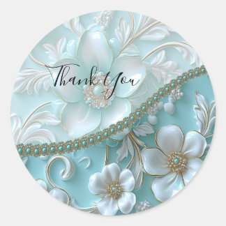 Adesivo Redondo Vinheta Floral Branca Teal
