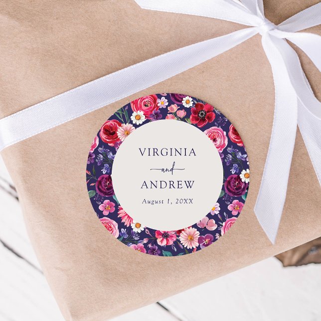 Adesivo Redondo Vinheta Floral Colorida (Colorful Floral Wedding Sticker  by Painted Paperie
)