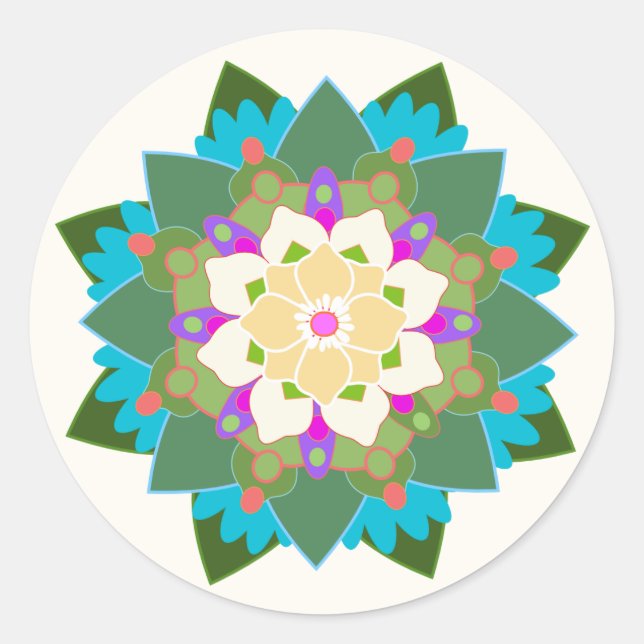 Adesivo Redondo Vinheta Floral Colorida Lotus Mandala (Frente)