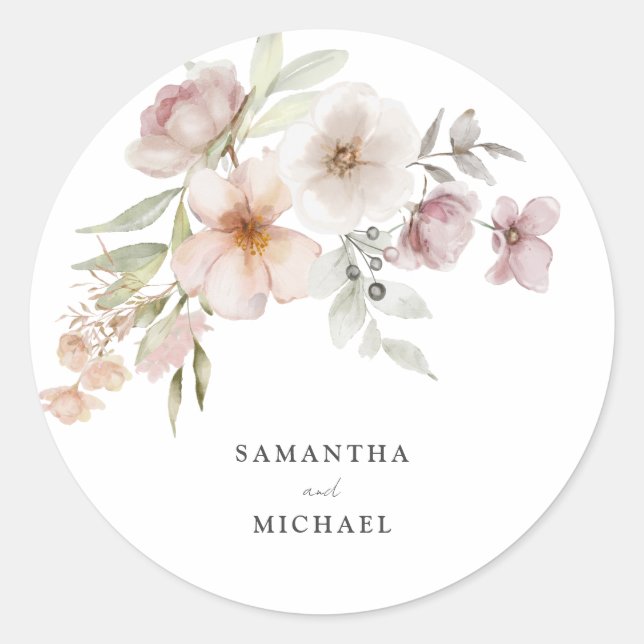 Adesivo Redondo Vinheta Floral Cor-de-Rosa-Blush Cascada (Frente)