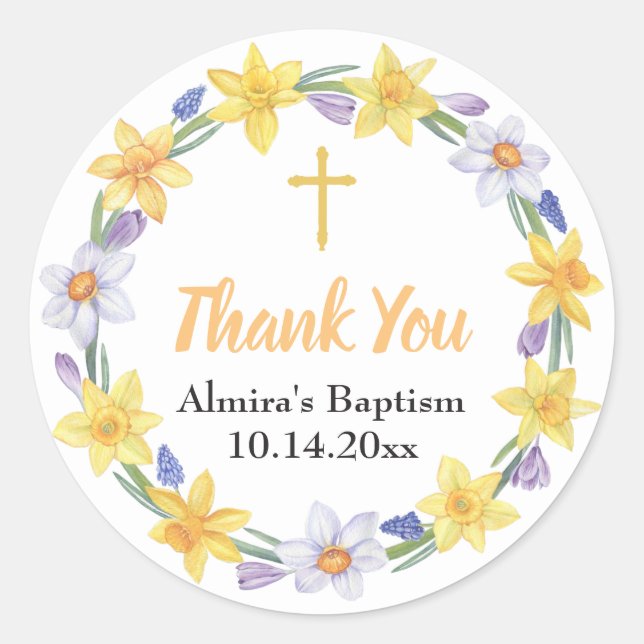 Adesivo Redondo Vinheta Floral Daffodil Wreath (Frente)