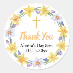 Adesivo Redondo Vinheta Floral Daffodil Wreath