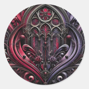 Adesivo Redondo Vinheta Floral de Arco Gótico