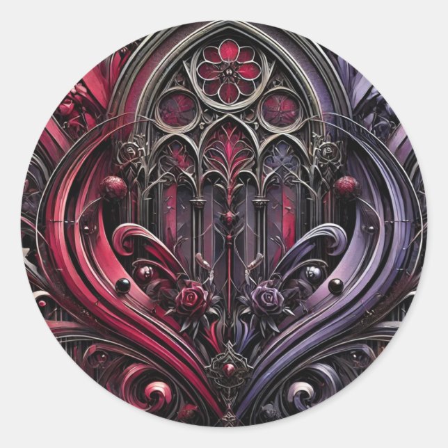 Adesivo Redondo Vinheta Floral de Arco Gótico (Frente)